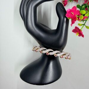 Vintage Ruby Silver and Gold Plated Bracelet with Crystal Accents